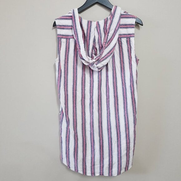 ForCynthia linen blend red & blue wide stripe beach coverup dress hood size S - Picture 3 of 4